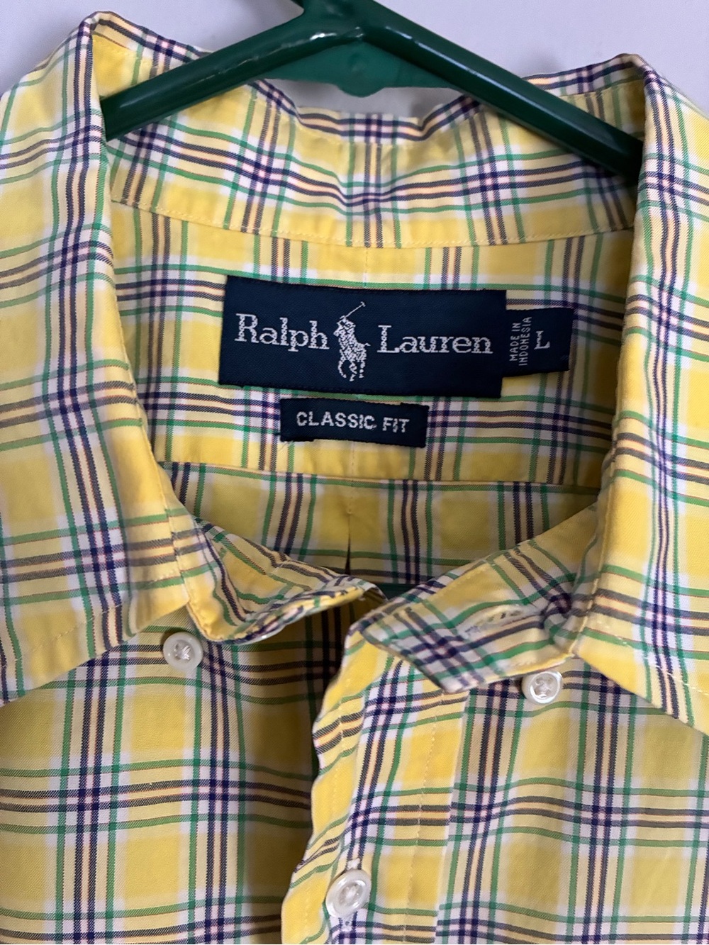 Ralph Lauren Yellow and Blue Plaid Short-Sleeve Button-Down Shirt men’s large - Picture 2 of 6